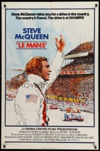 3f505 LE MANS 1sh '71 Tom Jung artwork of race car driver Steve McQueen waving at fans!