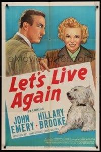 3f513 LET'S LIVE AGAIN 1sh '48 stone litho of John Emery, Hillary Brooke & cool shaggy dog!