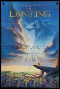 3f519 LION KING DS 1sh '94 Disney Africa jungle cartoon, Simba on Pride Rock with Mufasa in sky!