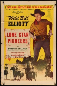 3f532 LONE STAR PIONEERS 1sh R48 Wild Bill Elliott holding gun, justice hits the Texas badlands!