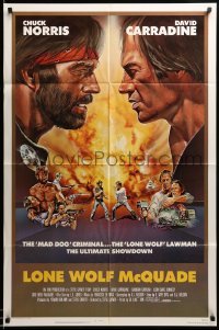 3f533 LONE WOLF McQUADE 1sh '83 great face off art of Chuck Norris & David Carradine by CW Taylor!