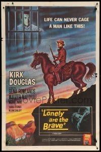 3f534 LONELY ARE THE BRAVE 1sh '62 who was strong enough to tame Kirk Douglas, best artwork!