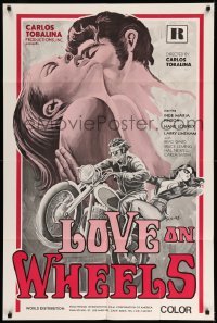 3f544 LOVE ON WHEELS 1sh '70s Carlos Tobalina, cool motorcycle artwork by Tyler!