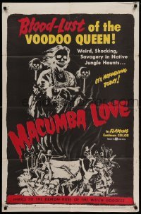 3f549 MACUMBA LOVE 1sh '60 June Wilkinson, cool horror art, blood-lust of the voodoo queen!