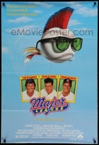 3f555 MAJOR LEAGUE 1sh '89 Charlie Sheen, Tom Berenger, wacky art of baseball with mohawk!