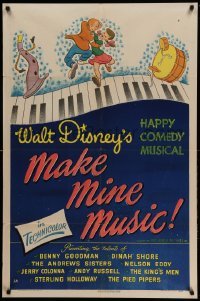 3f556 MAKE MINE MUSIC style A 1sh '46 Walt Disney full-length feature cartoon, musical piano art!