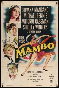 3f559 MAMBO 1sh '54 art of top stars including Michael Rennie & full-length sexy Silvana Mangano!