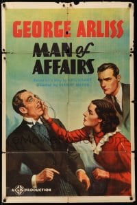 3f562 MAN OF AFFAIRS 1sh '36 close up of George Arliss staring at Lawrence Anderson!