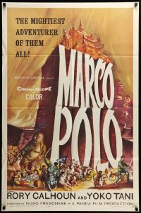3f567 MARCO POLO 1sh '62 Rory Calhoun as the mightiest adventurer of them all, cool art!