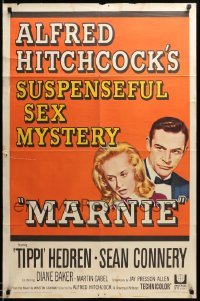 3f570 MARNIE 1sh '64 Sean Connery & Tippi Hedren in Hitchcock's suspenseful sex mystery!