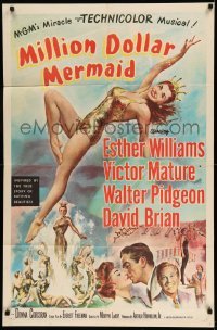 3f586 MILLION DOLLAR MERMAID 1sh '52 art of sexy swimmer Esther Williams in swimsuit & crown!