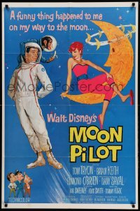 3f596 MOON PILOT 1sh '62 Disney, Tom Tryon, Dany Saval, wacky space man and moon girl art!