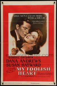 3f615 MY FOOLISH HEART 1sh '50 close up of Susan Hayward & Dana Andrews, written by J.D. Salinger!