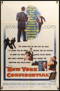 3f632 NEW YORK CONFIDENTIAL 1sh '55 Broderick Crawford, Richard Conte, Marilyn Maxwell!