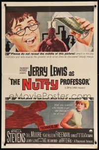 3f645 NUTTY PROFESSOR 1sh '63 wacky Jerry Lewis directs & stars w/pretty Stella Stevens!