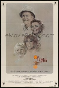 3f661 ON GOLDEN POND 1sh '81 art of Hepburn, Henry Fonda, and Jane Fonda by C.D. de Mar
