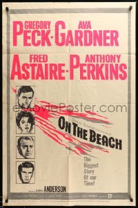 3f662 ON THE BEACH 1sh '59 art of Gregory Peck, Ava Gardner, Fred Astaire & Anthony Perkins!