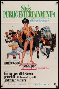 3f688 PENELOPE 1sh '66 Maurice Thomas art of sexiest Natalie Wood with big money bags and gun!