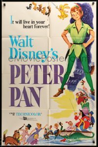3f691 PETER PAN 1sh R76 Walt Disney animated cartoon fantasy classic, great full-length art!