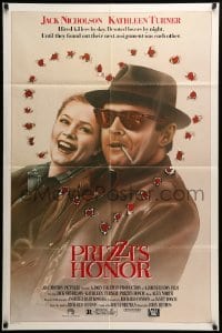 3f716 PRIZZI'S HONOR 1sh '85 Bryan art of smoking Jack Nicholson & Kathleen Turner w/bullet holes!