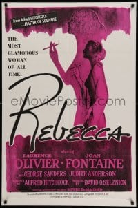 3f731 REBECCA 1sh R60s Alfred Hitchcock classic, profile of smoking Joan Fontaine!