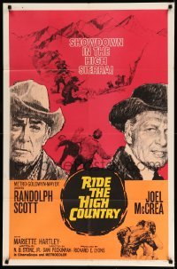 3f741 RIDE THE HIGH COUNTRY 1sh '62 Randolph Scott & Joel McCrea have a showdown in High Sierra!