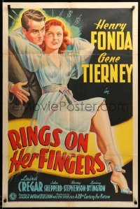 3f743 RINGS ON HER FINGERS 1sh '42 great stone litho art of sexy Gene Tierney & Henry Fonda!