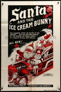 3f755 SANTA & THE ICE CREAM BUNNY 1sh '72 great wacky art of Santa & bunny in fire truck!