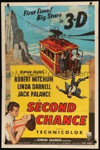 3f766 SECOND CHANCE 3D 1sh '53 cool art of Robert Mitchum, sexy Linda Darnell & cable car!