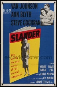3f797 SLANDER 1sh '57 will Van Johnson & Ann Blyth be the victim of a slanderous sex magazine?