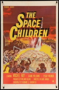 3f810 SPACE CHILDREN 1sh '58 Jack Arnold, great sci-fi art of kids, rocket & giant alien brain!