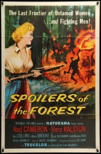 3f818 SPOILERS OF THE FOREST 1sh '57 Vera Ralston in the last frontier of untamed women, cool art!
