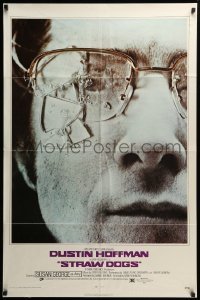 3f841 STRAW DOGS 1sh '72 Sam Peckinpah, c/u of Dustin Hoffman with broken glasses!