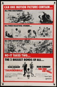 3f897 THUNDERBALL/YOU ONLY LIVE TWICE 1sh '71 Sean Connery's two biggest James Bonds of all!