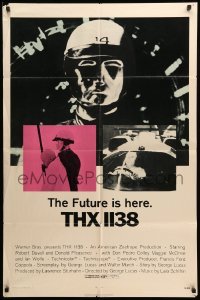3f900 THX 1138 1sh '71 first George Lucas, Robert Duvall, bleak sci-fi, double inset images!