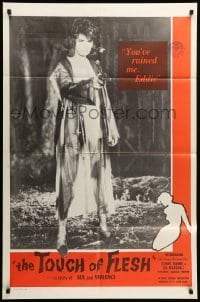 3f916 TOUCH OF FLESH 1sh '60 great image of girl in robe w/gun, You've ruined me, Eddie!
