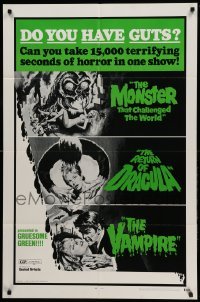 3f921 DO YOU HAVE GUTS 1sh '71 monster & vampire triple-bill, 15,000 terrifying seconds of horror!