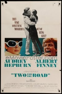 3f929 TWO FOR THE ROAD 1sh '67 Audrey Hepburn & Albert Finney embrace, directed by Stanley Donen!