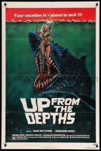 3f935 UP FROM THE DEPTHS 1sh '79 wild horror artwork of giant killer fish by William Stout!
