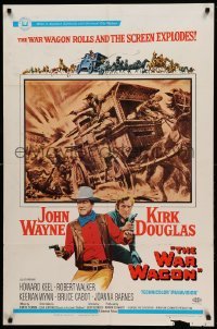 3f950 WAR WAGON 1sh '67 cowboys John Wayne & Kirk Douglas, western armored stagecoach artwork!