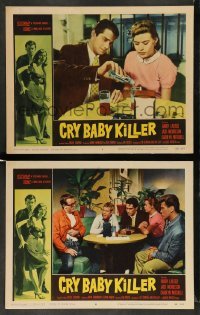 3g884 CRY BABY KILLER 2 LCs '58 cool border art of Jack Nicholson in his 1st, Roger Corman!