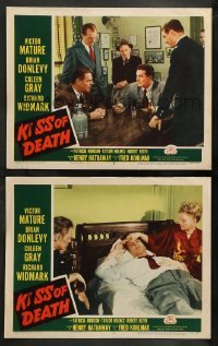 3g911 KISS OF DEATH 2 LCs R53 Victor Mature & kissing Coleen Gray, film noir classic!