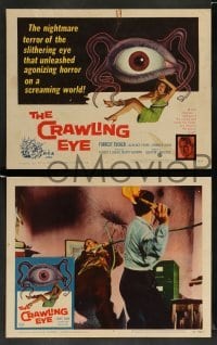 3g103 CRAWLING EYE 8 LCs '58 w/ classic tc art of the slithering eyeball monster with victim!