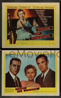 3g109 CRIME OF PASSION 8 LCs '57 Barbra Stanwyck, and two men restraining Sterling Hayden!