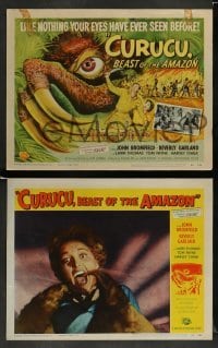 3g118 CURUCU, BEAST OF THE AMAZON 8 LCs '56 Reynold Brown monster art + cool horror scenes!