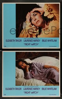 3g376 NIGHT WATCH 8 LCs '73 Elizabeth Taylor, Laurence Harvey, Billie Whitelaw!