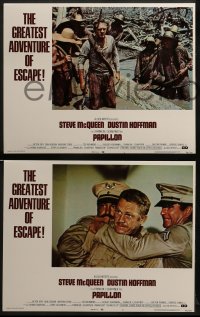3g395 PAPILLON 8 LCs '73 great images of prisoner Steve McQueen & Dustin Hoffman on Devil's Island!