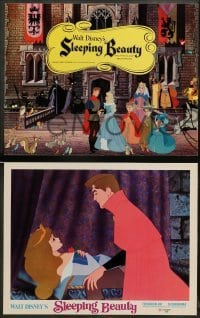 3g448 SLEEPING BEAUTY 8 LCs R70 Disney cartoon, wacky image of the King fighting with fish in hand!