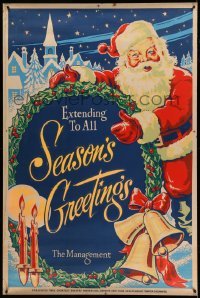 3h037 EXTENDING TO ALL SEASON'S GREETINGS 40x60 '60s great art of Santa Claus with big wreath!