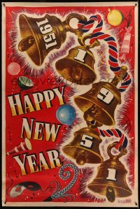 3h041 HAPPY NEW YEAR 1951 40x60 '51 great artwork of bells, balloons & other party items!